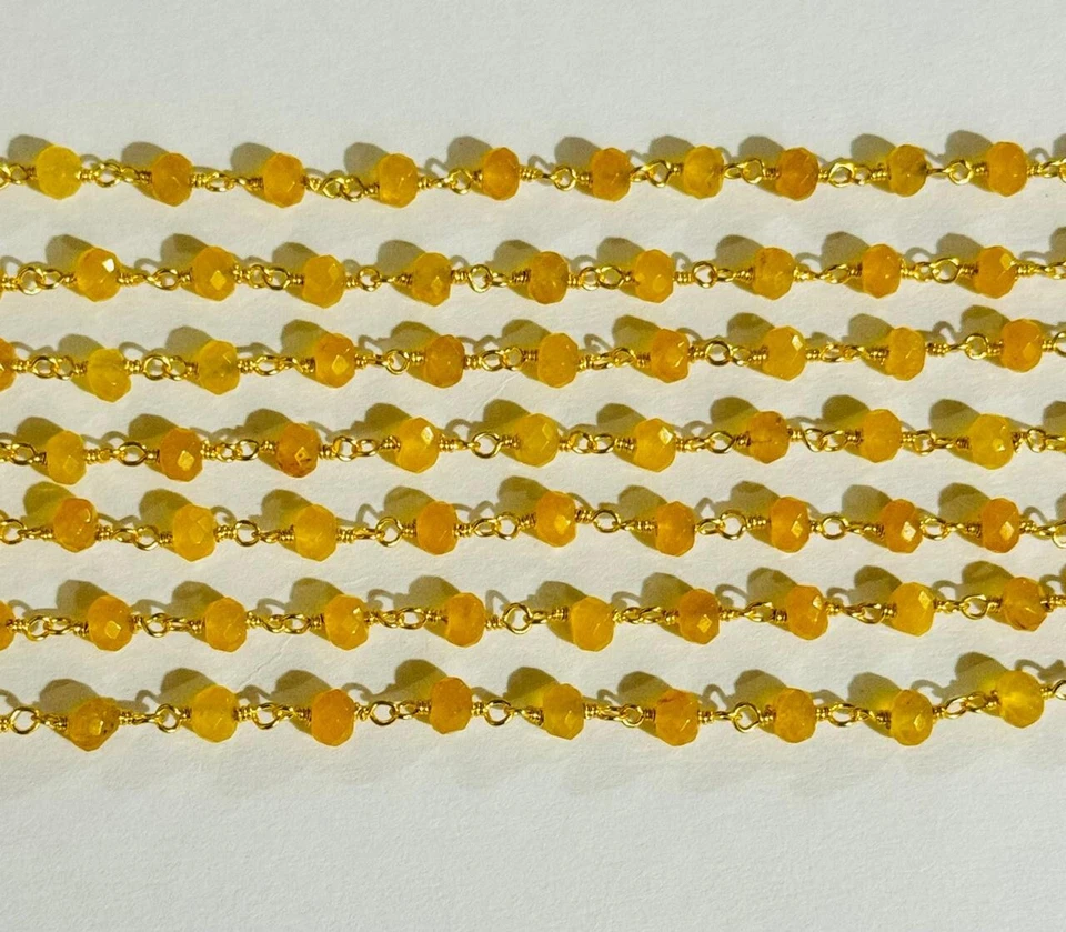 Cadena de rosario rondelle de piedras preciosas de jade amarillo de 4 mm rollo a granel suministro de joyas con cuentas Foto 4 de 4