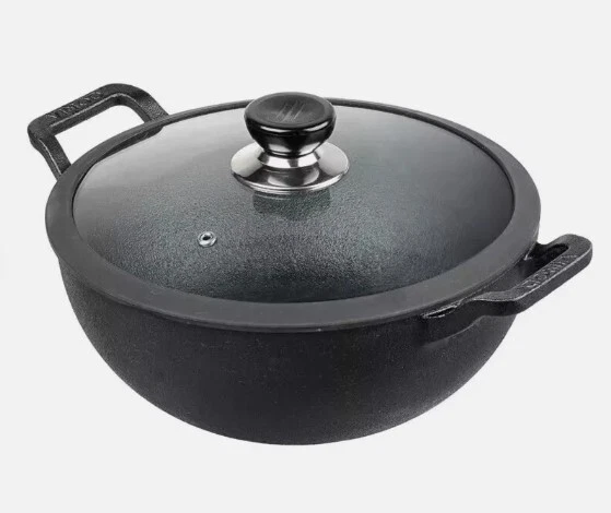 Vinod 22cm Legacy Pre Seasoned Cast Iron Kadai with Glass Lid, 2.4L Rust Proof