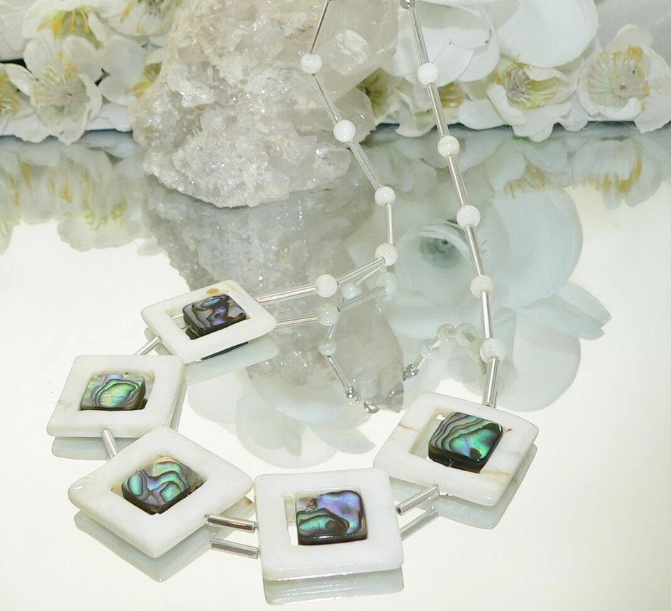 Halskette Kette Perlen Perlmutt Paue Abalone weiss Modeschmuck 278h - Bild 4 von 4