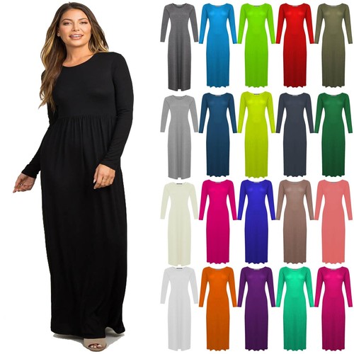 Womens Plain Long Sleeves Maxi Dress 
