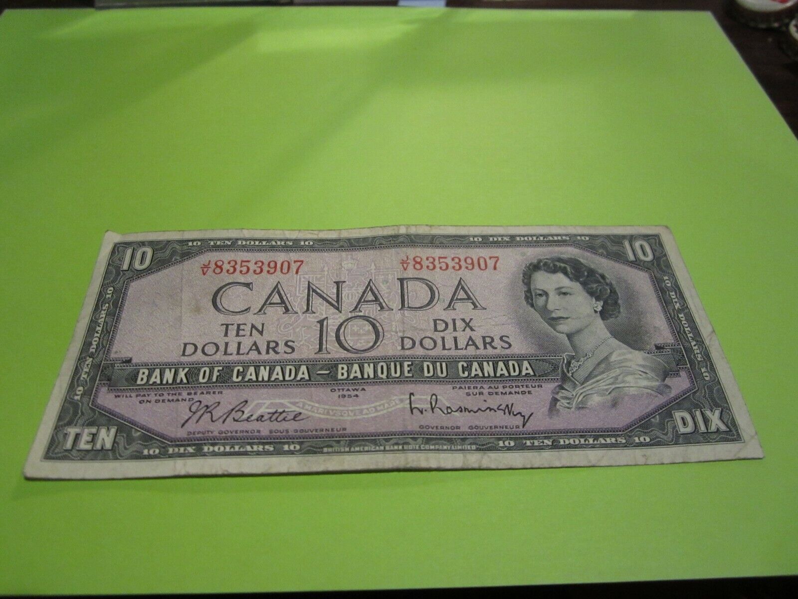 1954 - Canadian $10 bill - ten dollar note - JV8353907