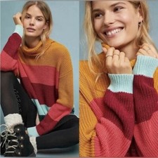 Farm Rio Anthropologie Sweater Tunic Medium Striped Knit Turtleneck Dress Snow