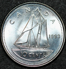 Canada 1993    10 Cents  Bluenose sailng ship  18mm