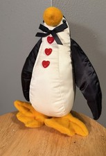 Vintage Penguin Plush Valentine Hearts Bow Tie Stuffed Animal Decor Toy