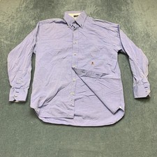 Tommy Hilfiger 80's 2 Ply Fabric Shirt Mens Medium Blue Cotton Logo Button Down