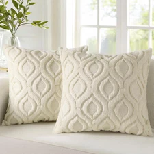 decorUhome Decorative Throw Pillow Covers 18x18, 18" x (Pack of 2), Beige 