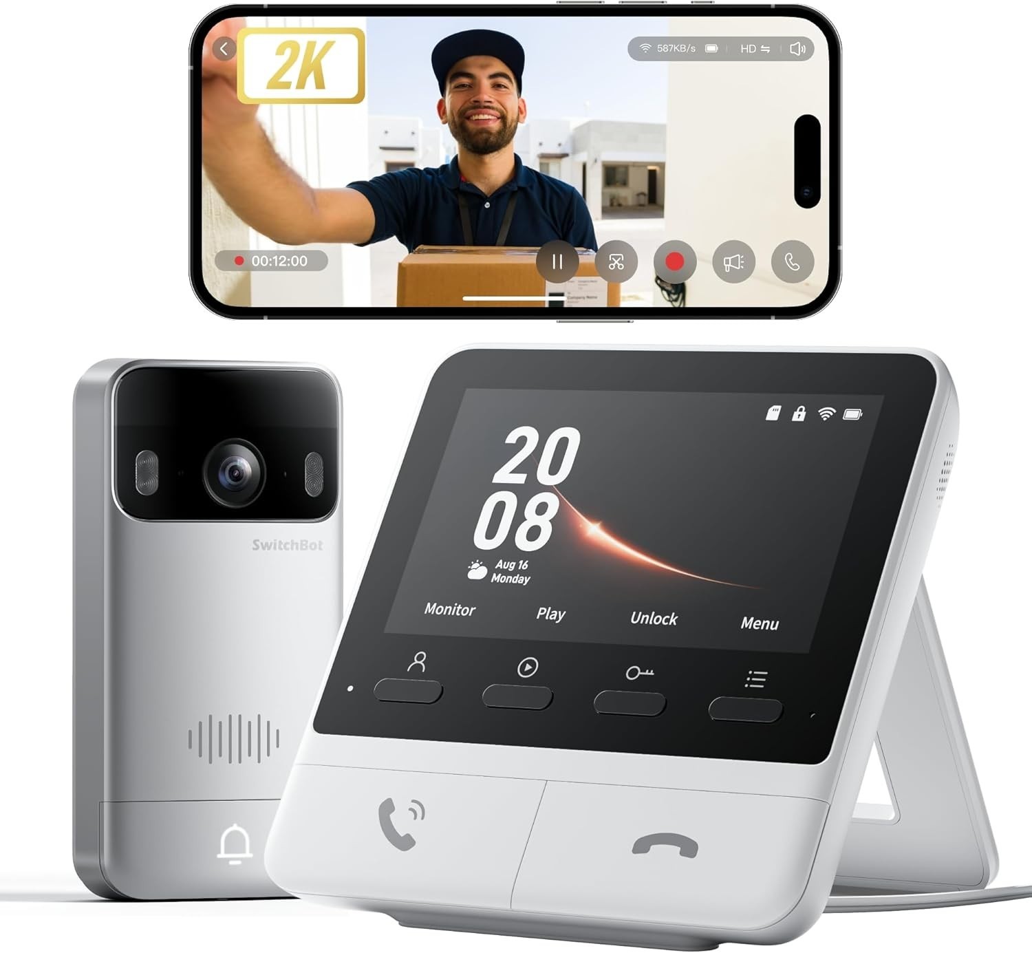 Doorbell Camera Wireless, 2K Video Doorbell with 4.3 Inch Screen, Head-to-Toe V