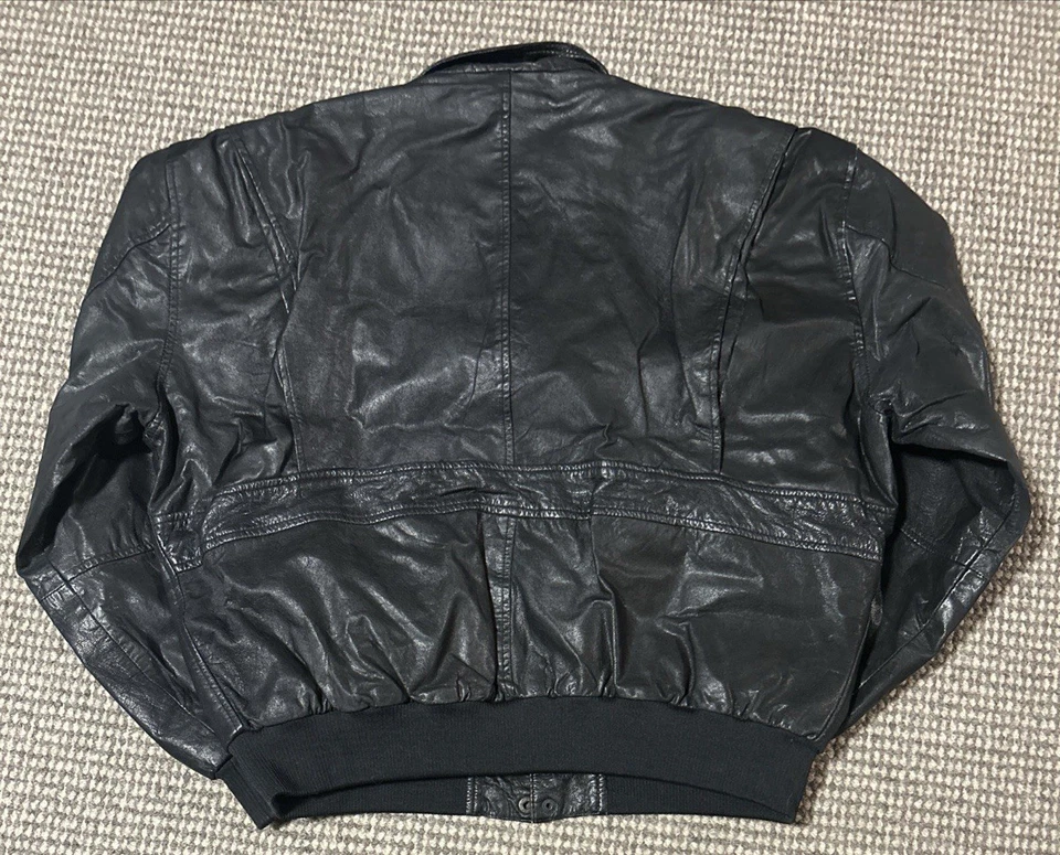 Vintage B-2 Super Fortress Leather Bomber Jacket Men’s XL Black Flight Map Lined - Image 2 of 4