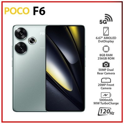 (New) Xiaomi POCO F6 5G GREEN 8GB+256GB Dual SIM Unlocked Android Mobile Phone