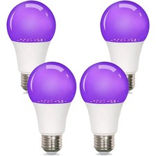 4 Pack LED Black Light Bulb 9W UV Blacklight 385-400nm A19 E26 Base 100W Eq