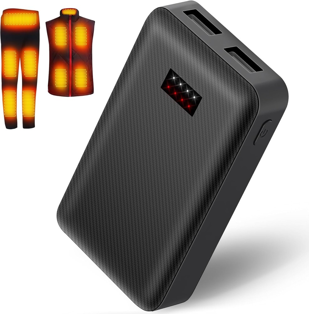 16000mAh Portable Power Bank for Heated Vest with 5V2A USB Output in Black