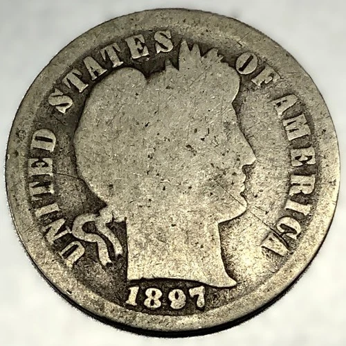 1897-P BARBER DIME 90% Silver / Circulated Condition 10c US Coin -2670