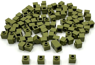 Lego 100 New Olive Green Bricks Modified 1 x 1 x 2/3 with Open Stud Pieces