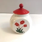Vintage FIre King Red Tulip Grease Jar White Milk Glass with Red Lid