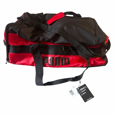 PUMA Demand Duffel Medium Gym Bag Black/Red Zip Closure Adjustable Strap