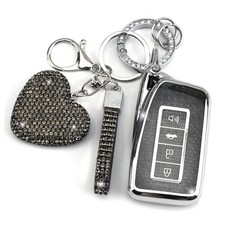 Key Fob Cover with Diamond Keychain Compatible with Lexus Car Key Black-heart