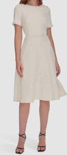 Tommy Hilfiger Women's Ivory Round-Neck Fringe-Trim Dress Size 18