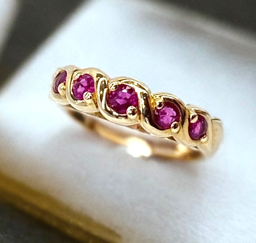 Ruby Eternity Ring 9ct Solid Gold Half Set with R… - image 1