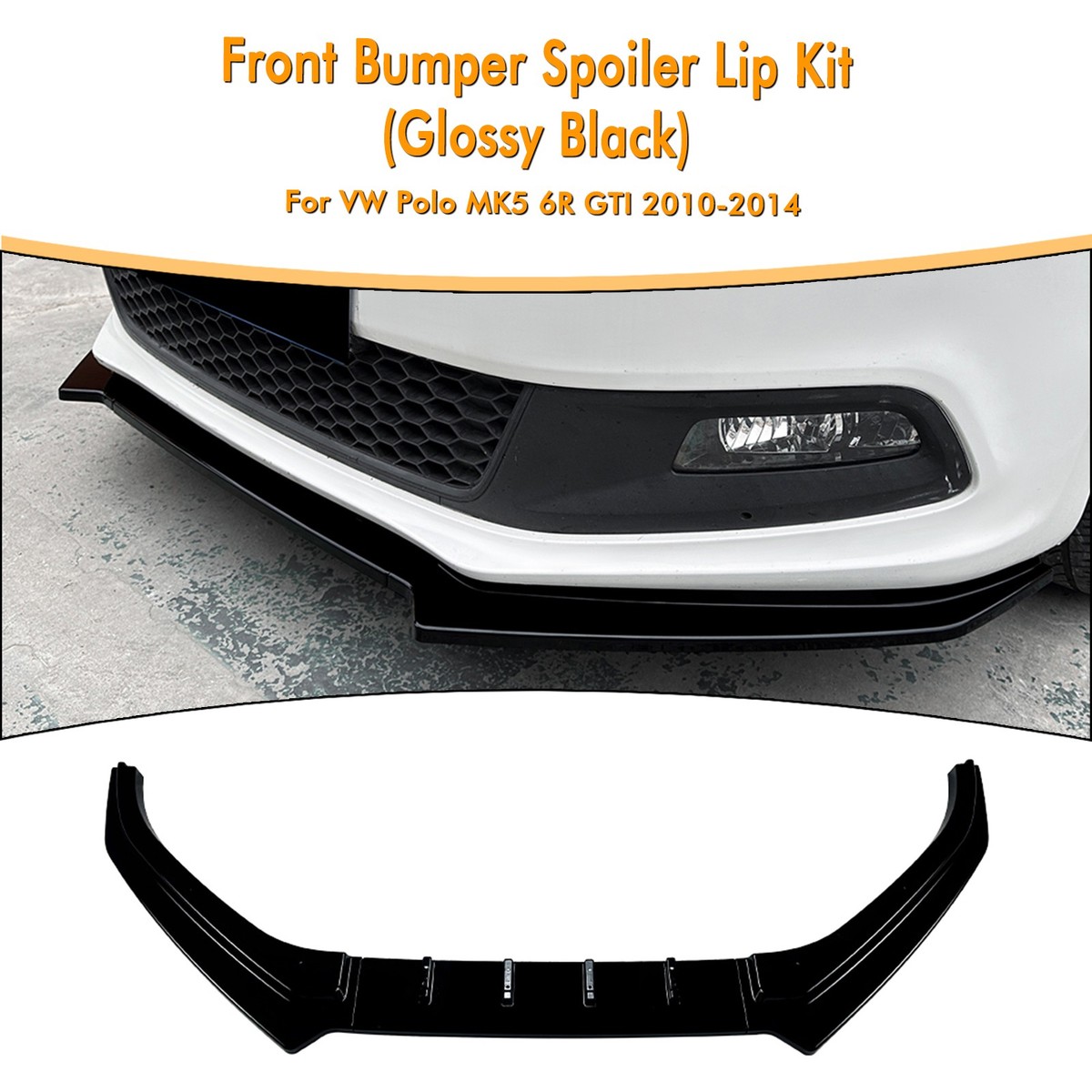Front Bumper Splitter Lip Kit For Volkswagen Polo MK5 6R GTI 2010-2014 Black