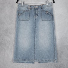 Vntg Y2K UNIONBAY Denim Skirt Juniors 5 Blue Low Rise Knee Length Front