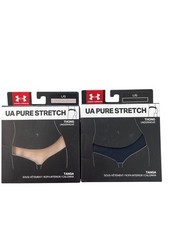 Under Armour UA Pure Stretch Thong Underwear Size Large Tan Blue 2 Pk Active NEW