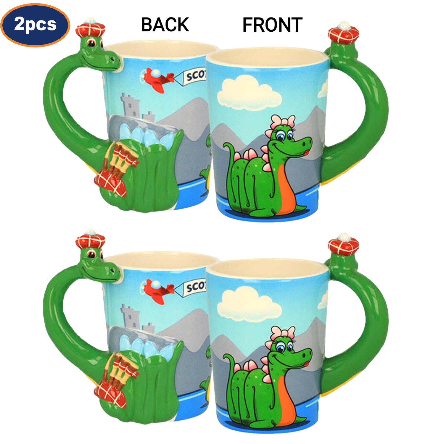 350ml Ceramic Coffee Tea Mug Set Nessie 3D Hot Beverages Choco Novelty Cups 2pcs