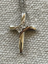 Silver 925 Italy Cross 19" Pendant with Micro Chips and Copper Detail