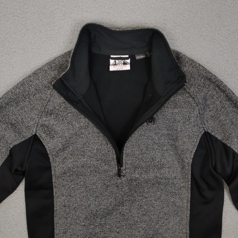 Suéter Spyder Para Hombres L Gris Negro Polar Chaqueta 1/4 Cremallera Pullover Ropa Activa Foto 4 de 4