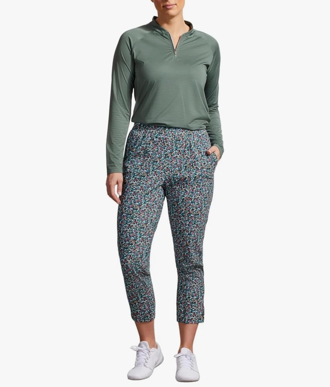 Tribal Women's Pull on Capri Size 6 Green floral stretch
