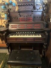 Vintage Classical Organ 61-Key Brown Wood with Ornate Woodwork and Bench
