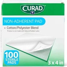 CURAD Sterile Non-Adherent Pads (Pack of 100), 3"x4", for gentle wound dressing