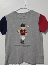 POLO RALPH LAUREN Polo Bear Grey Color Block T-Shirt Youth Size 7