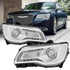 For 2011 2023 Chrysler 300 C Headlight Driver Passenger Led Drl Chrome Housing