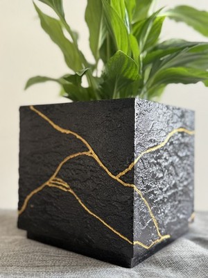 Moderne Handarbeit|Beton Pflanzkübel| Indoor Pflanztöpfe Black & Gold Collection|3