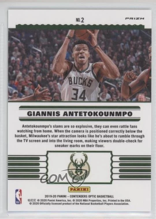 2019-20 Panini Contenders Optic Blue Cracked Ice Prizm Giannis Antetokounmpo #2 - Image 2 of 2
