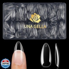 UNA GELLA Almond False Nails, 504pcs Soft Gel Tips, Clear, Medium, 12 Sizes,