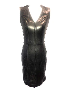 ALEXANDER MCQUEEN Buttery Leather Embellished Midi Dress Size XS - Imagen 1 de 4