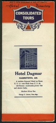 Hotel Dagmar Hagerstown MD Road Map New England Mid-Atlantic 1940s