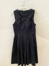 Talbots Petites 6P Black Sleeveless Fit & Flare Dress Pleated Scoop Neck