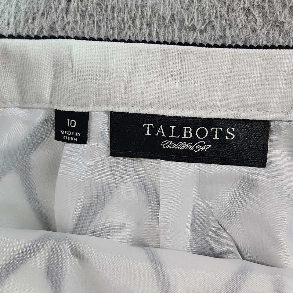 Falda bordada Talbots para mujer talla 10 mezcla de lino forrada de bambú negra blanca trabajo Foto 2 de 4