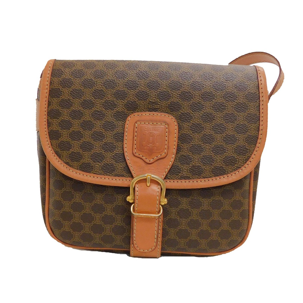 CELINE マカダバッグ PVCレザー ブラウン CELINE Macadam Canvas Brown PVC Leather Shoulder Bag Crossbody bag