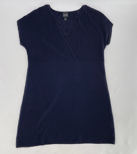Eileen Fisher Navy Blue V-Neck Faux Wrap Knit Dress Size XS Lagenlook Coastal XS - Picture 3 of 8