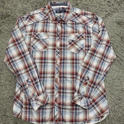 bke dress shirts BKE Athletic Fit Mens Long Sleeve Button Down Pearl Snap Plaid Shirt 2XL