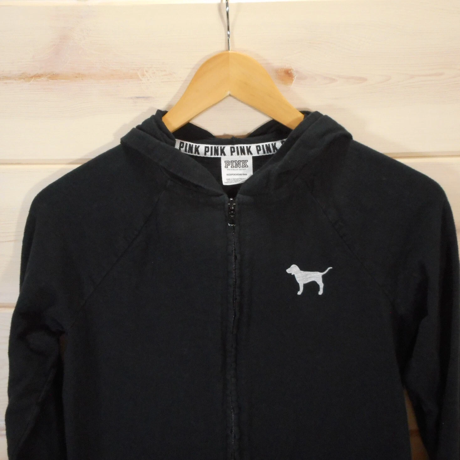 UNDERCOVER Felpa con cappuccio e zip Victoria’s Secret ROSA taglia XS logo Spellout nera cane