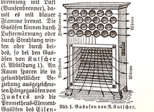 Alte Lithographie, Heizung, ca.1930, Gasofen, Lampenofen, Lufterhitzer Rhombicus