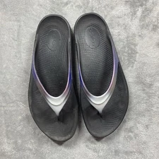 Oofos Oolala Luxe Recovery Flip Flops Women 10 Black Calypso Thong Sandals Shoes