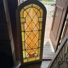SG5079 antique stained glass arch top window 20 x 51