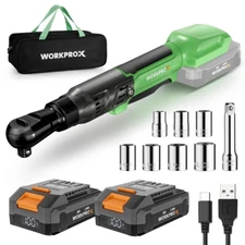 WORKPROX 20V 3/8" Cordless Electric Ratchet Wrench Kit 74Ft-lbs 250RPM 2 Battery