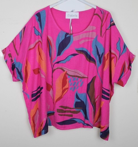 New Summer Oversized Ladies Italian Light Lagenlook Linen Floral Print Top - Picture 3 of 10