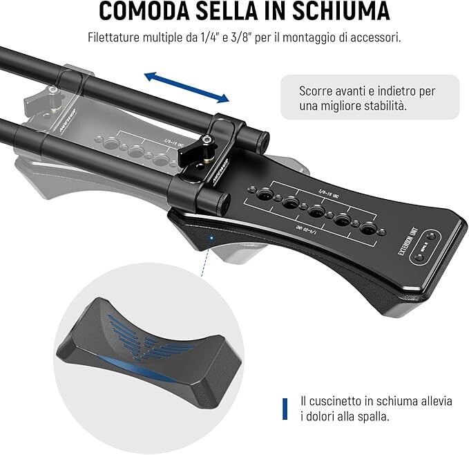 Supporto Spalla Per Fotocamera DSLR | Con Binario 15 Mm Per Video | Rig Per Riprese Stabili | Accessorio Videomaking - Foto 9